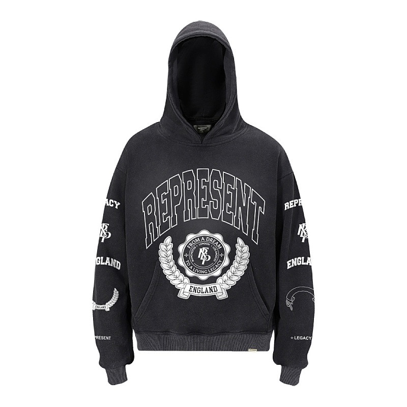 Represent Legacy Crest Hoodie Stained Black